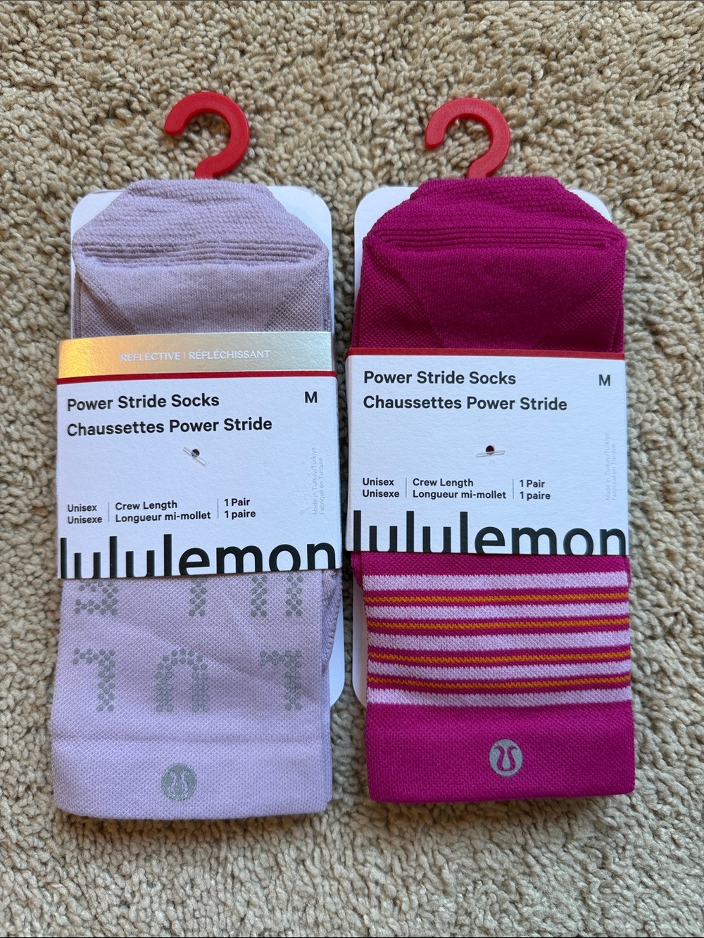 Lululemon Power Stride Unisex Crew Socks - 2-pack Pink & Magenta